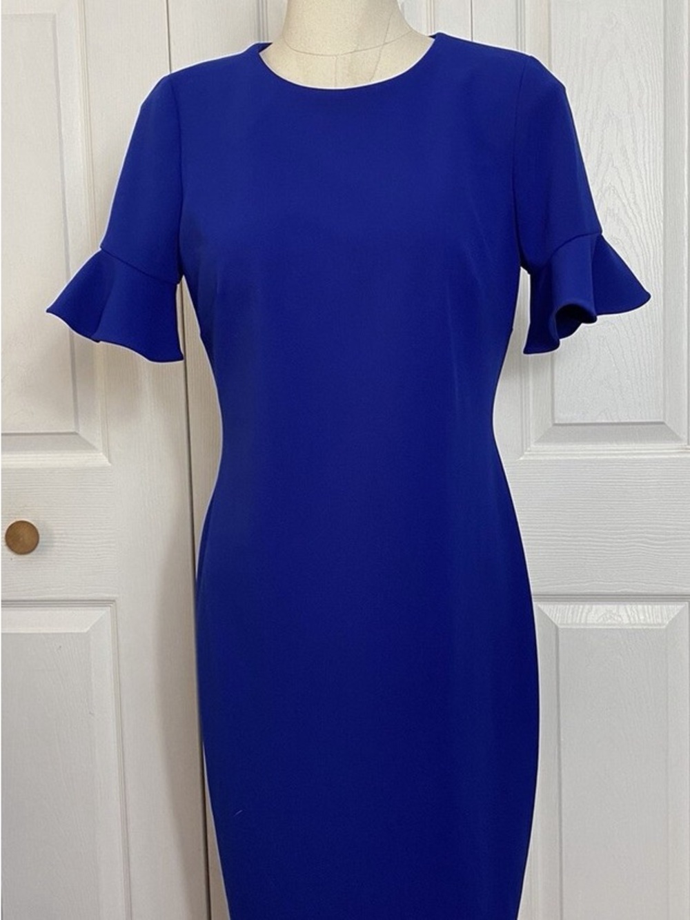 Calvin Klein Cobalt Blue Ruffle Sleeve Midi Dress